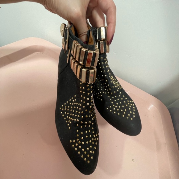 Jeffrey Campbell Benatar Gold Studded Black Suede Leather Heel Boots 5.5 - Picture 10 of 10